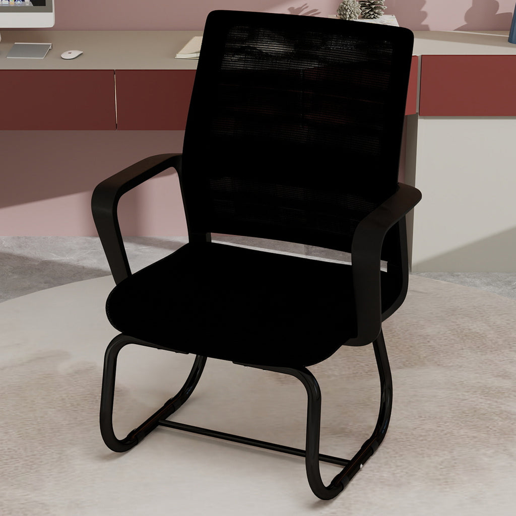 Minimalist Modern Office Chair with Metal Frame, Soft Cushion, Mesh Backrest, Black, for Home & Office Use | Premium Home Dec