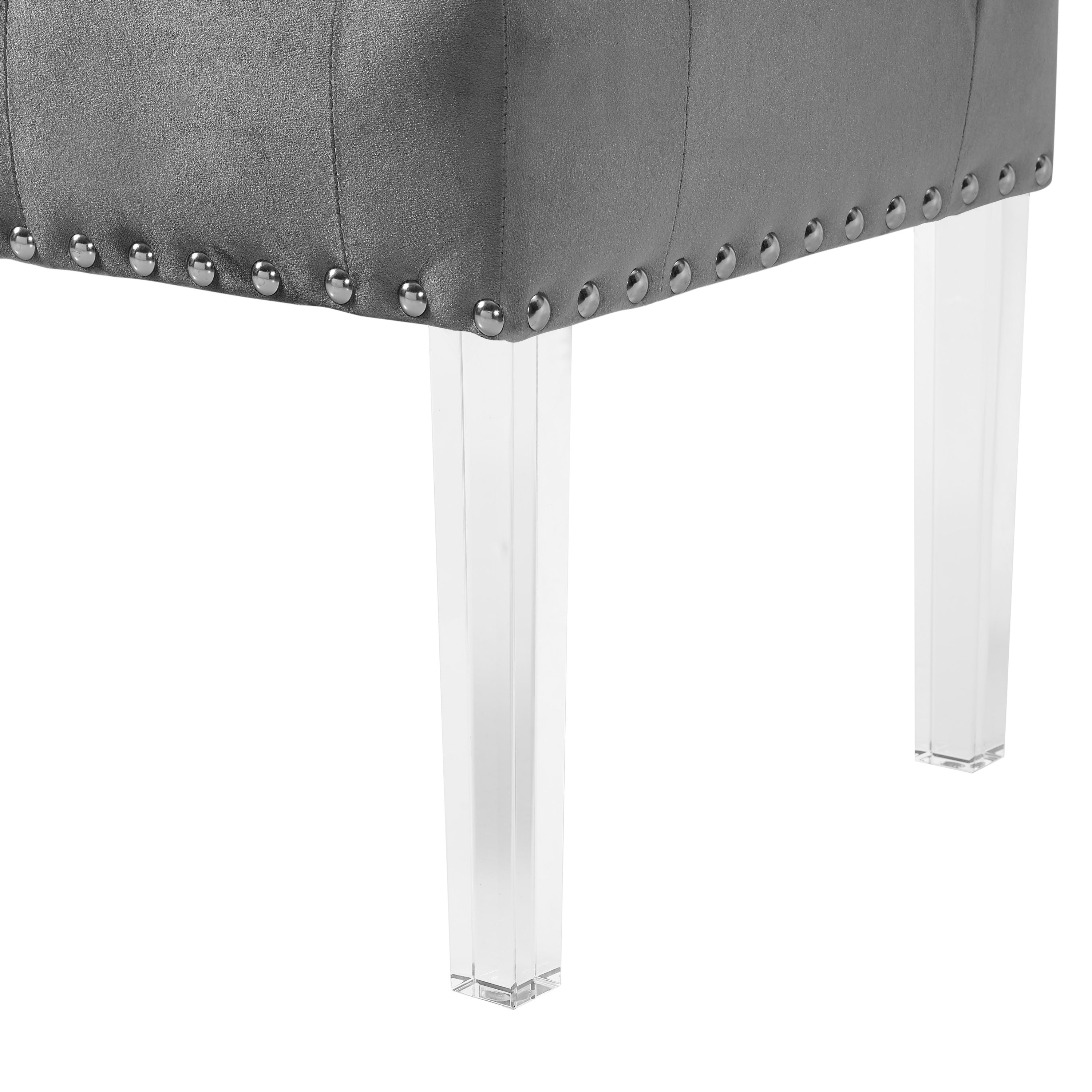 Valley Button Tufted Velvet Upholstered Bench with Acrylic Leg, Gray - Grand Goldman Shop