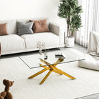 39.37' Rectangular Clear Tempered Glass Coffee Table,Stylish Design with Golden Metal Legs, Coffee Table for Living Room - Grand Goldman Shop