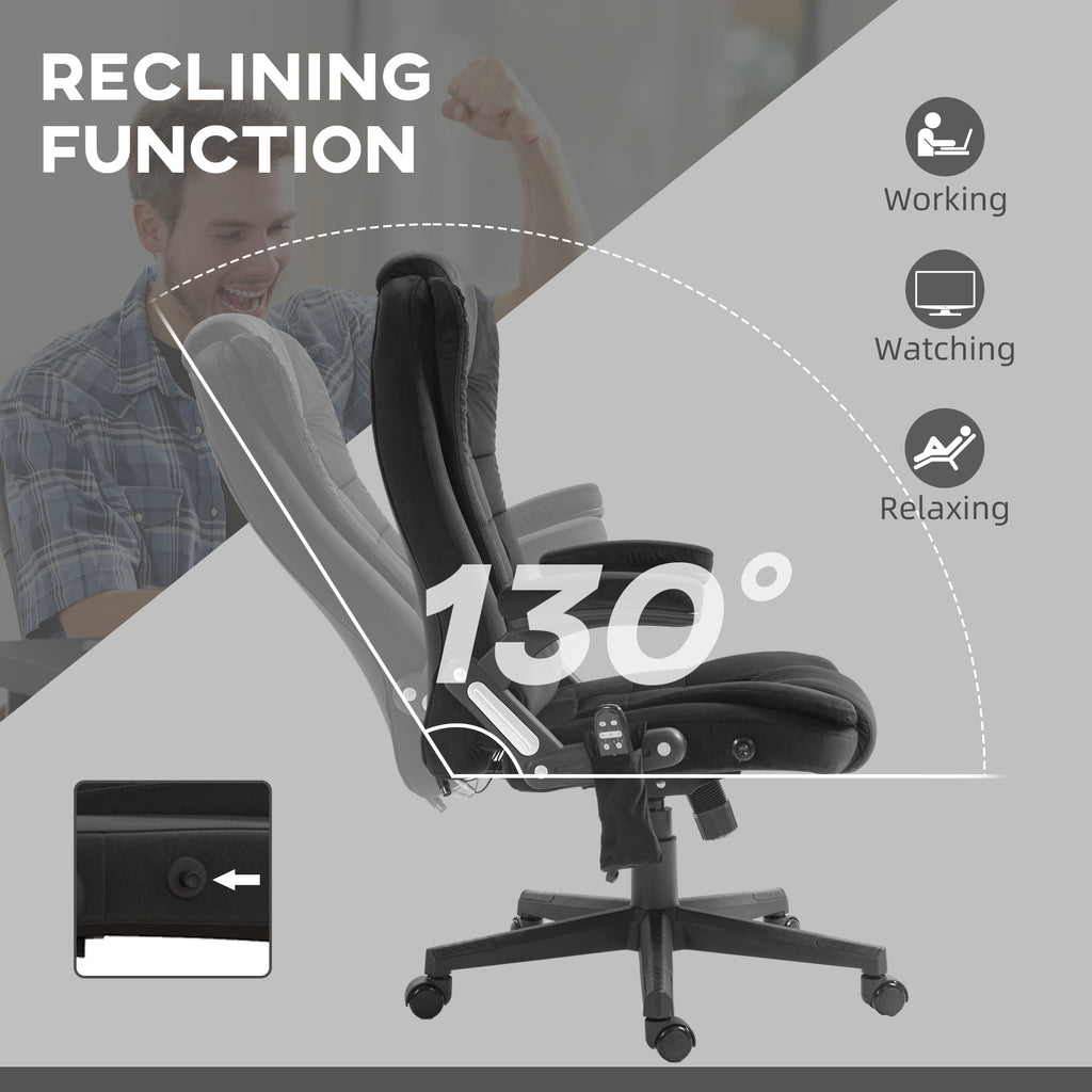 HOMCOM 6 Point Vibrating Massage Office Chair with Heat, Velvet High Back Executive Office Chair with Reclining Backrest, Pad