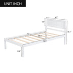 White Platform Bed Frame with Headboard, Wood Slat Support, No Box Spring Needed, Twin, Pine and MDF - Grand Goldman Shop