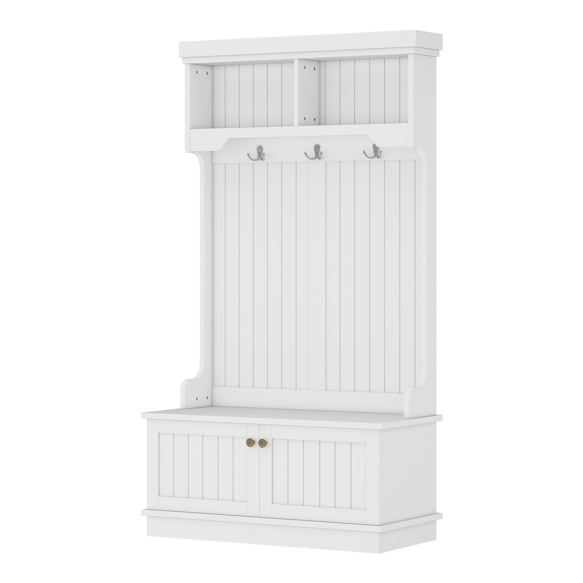 Hall Tree with Storage Shoe Bench for Entryway and Hallway, 4-in-1 Design Coat Racks with Hooks for Living Room, White - Grand Goldman Shop