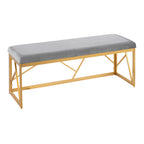 Folia Glam Metal Bench in Gold Steel and Grey Velvet by - Grand Goldman Shop