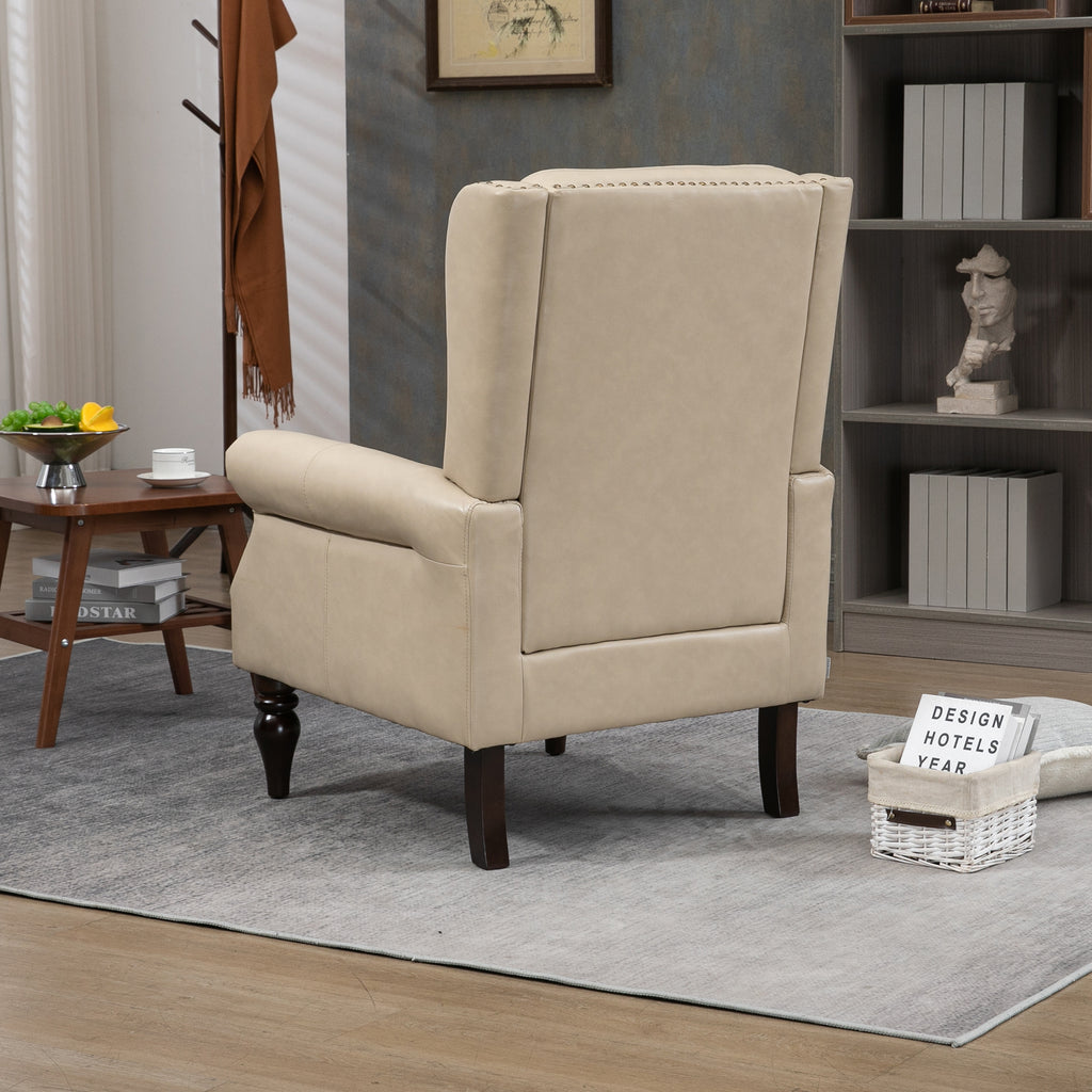 Modern Accent Chair Lounge Chair with Sturdy Wood Legs in Camel PU Leather for Living Room and Bedroom - Grand Goldman Shop