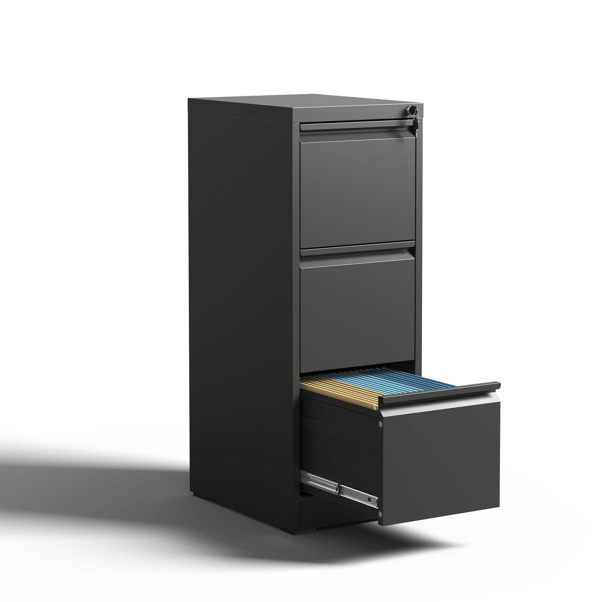 SteelCraft 3 Drawer Metal Vertical File Cabinet with Lock, Black, Steel, 15.16x17.72x40.39 inches - Grand Goldman