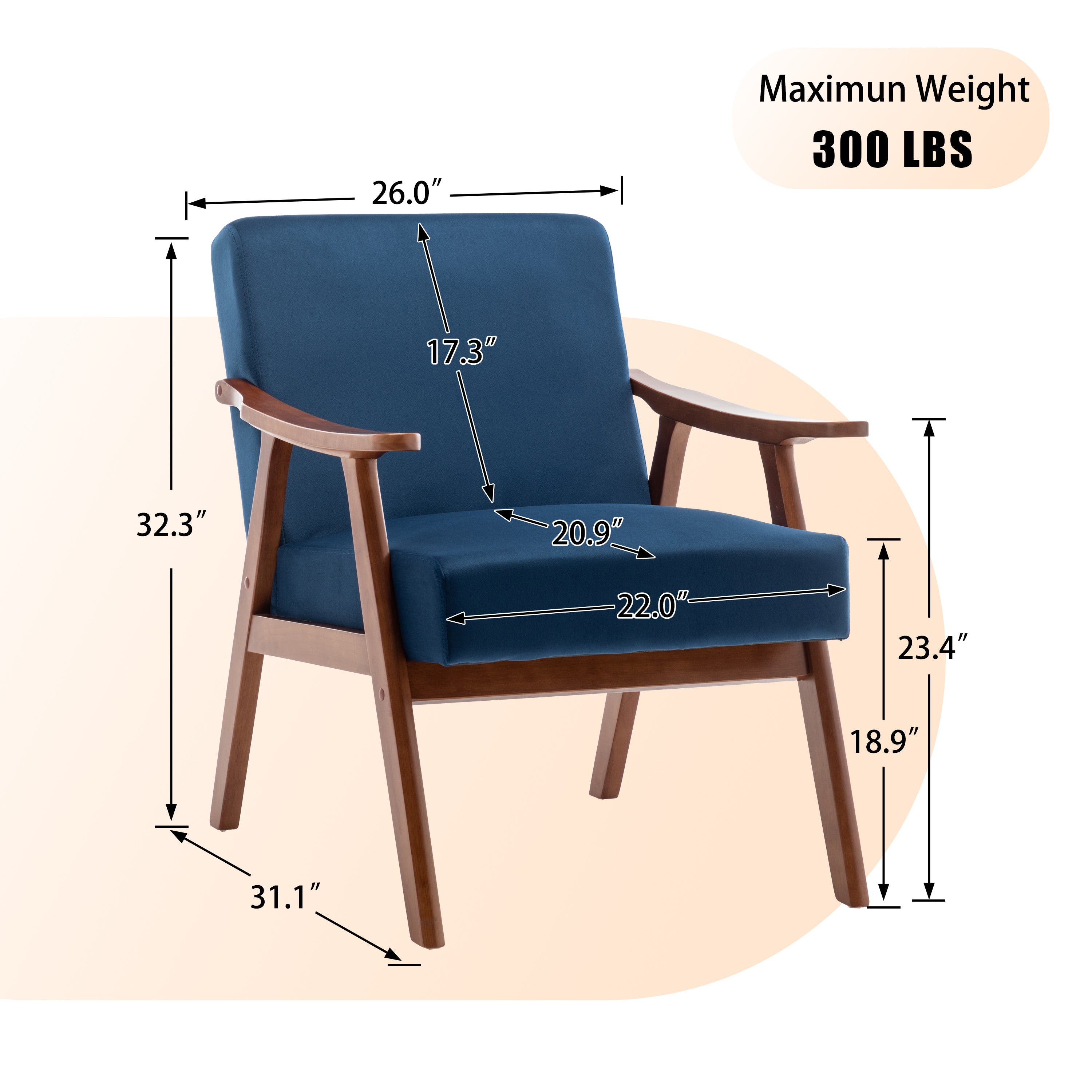 Mid-Century Modern Wingback Accent Chair with Solid Wood Frame and Extra-Thick Backrest – Lounge Chair for Living Room, Bedroom, or Reading Room - Grand Goldman Shop