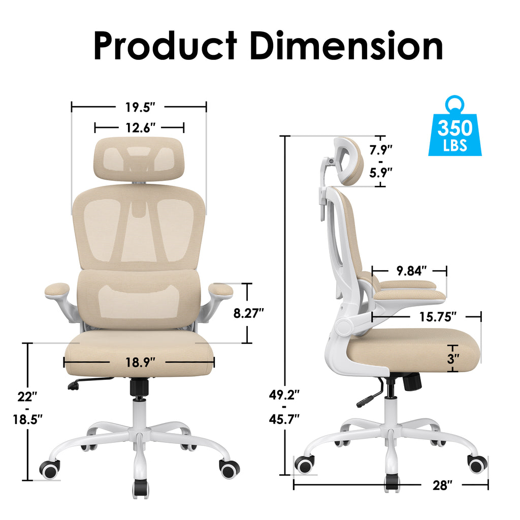 Ergonomic Office Chair, Desk Chair with Headrest and Lumbar Support, High Back Swivel Home Office Chair with Headrest for Hom