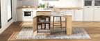 K&K 59.5'Kitchen Island with Extendable Dining Table, Kitchen Storage Table with Double-sided Storage, Kitchen Island with 2 Drawers, Power Outlet, Side Open Shelves, for Kitchen, Dining Room, Natural - Grand Goldman Shop