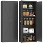 Black Metal Kitchen Pantry Cabinet with Adjustable Shelves and Gold Handles, Tall Steel Storage Locker for Kitchen, Living Ro