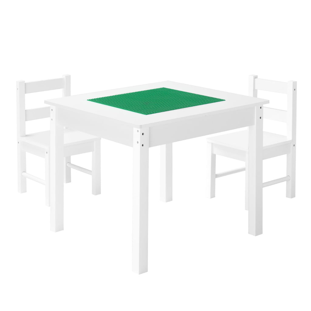 Kids Activity Table and 2 Chairs Set, Building Blocks Double-Sided Tabletop, Toddler Table and Chair Set with Storage for Kid