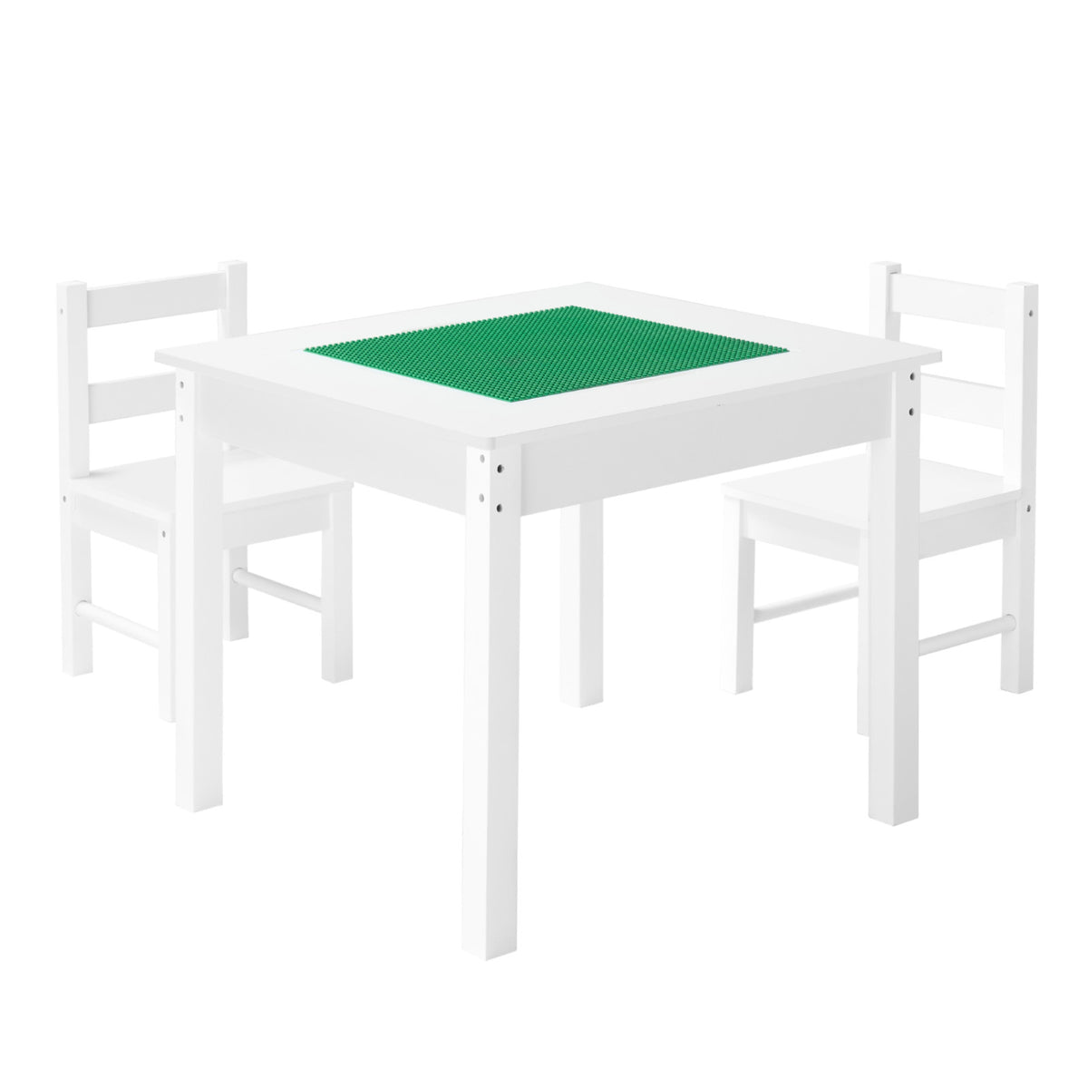 Kids Activity Table and 2 Chairs Set, Building Blocks Double-Sided Tabletop, Toddler Table and Chair Set with Storage for Kid