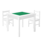 Kids Activity Table and 2 Chairs Set, Building Blocks Double-Sided Tabletop, Toddler Table and Chair Set with Storage for Kid