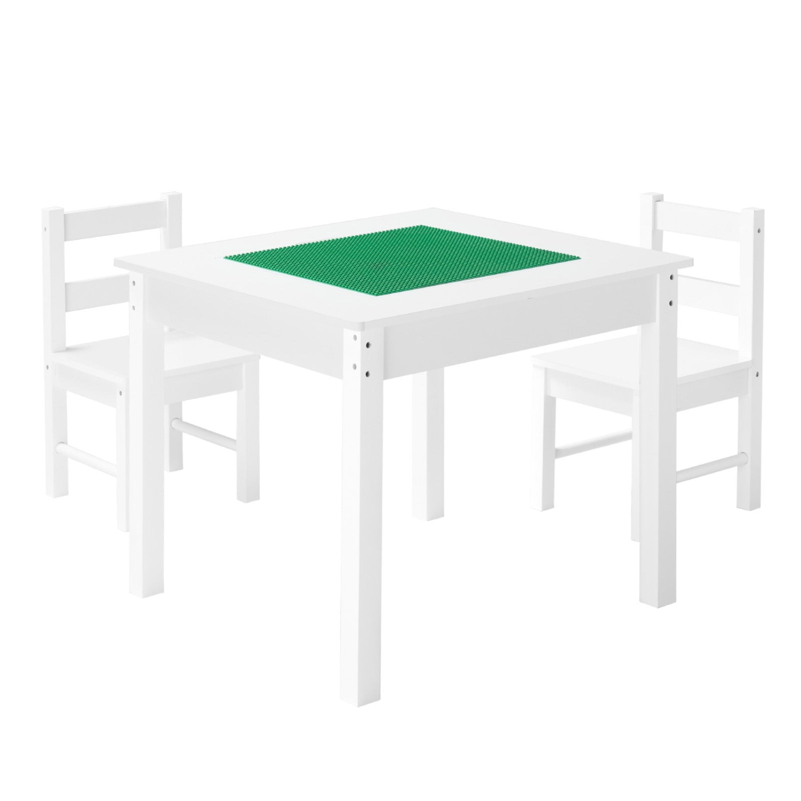 Kids Activity Table and 2 Chairs Set, Building Blocks Double-Sided Tabletop, Toddler Table and Chair Set with Storage for Kid