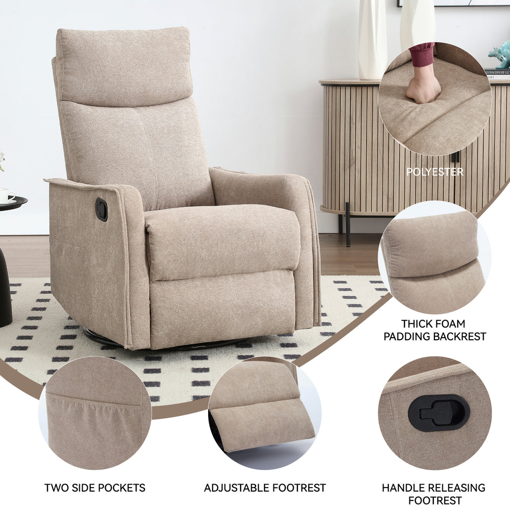 Heat Massage Manual Recliner Chair with Rocker and Swivel in Fabric for Living Room, Khaki - Grand Goldman Shop