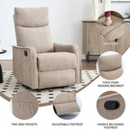 Heat Massage Manual Recliner Chair with Rocker and Swivel in Fabric for Living Room, Khaki - Grand Goldman Shop