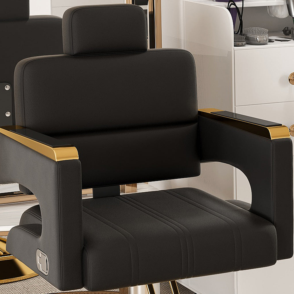 Professional Hydraulic Barber Chair with 360° Swivel, Adjustable Height, Stainless Steel Armrests & Reclining Backrest in Black & Gold - Grand Goldman Shop