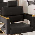 Professional Hydraulic Barber Chair with 360° Swivel, Adjustable Height, Stainless Steel Armrests & Reclining Backrest in Black & Gold - Grand Goldman Shop