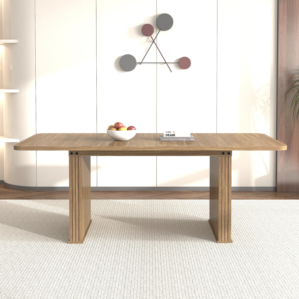 Modern Dining Table for 6-10 People, Wood Kitchen Table with Double Robust Pedestal, Wooden Dinner Table for Dining Room - Grand Goldman Shop