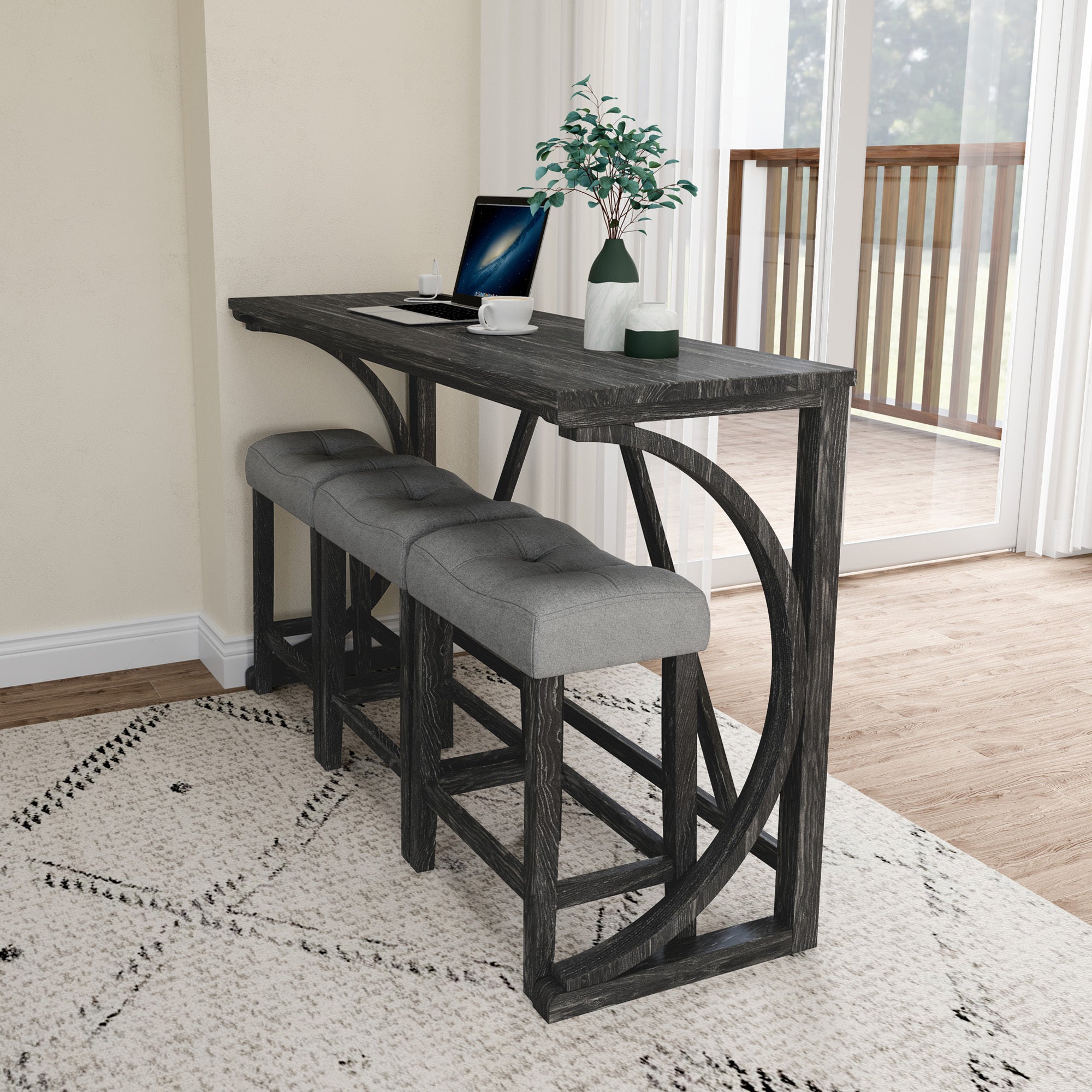 Bar Table Set with Power Outlet, Bar Table and Chairs Set, 4 Piece Dining Table Set, Industrial Breakfast Table Set, for Living Room, Dining Room, Game Room - Grand Goldman Shop