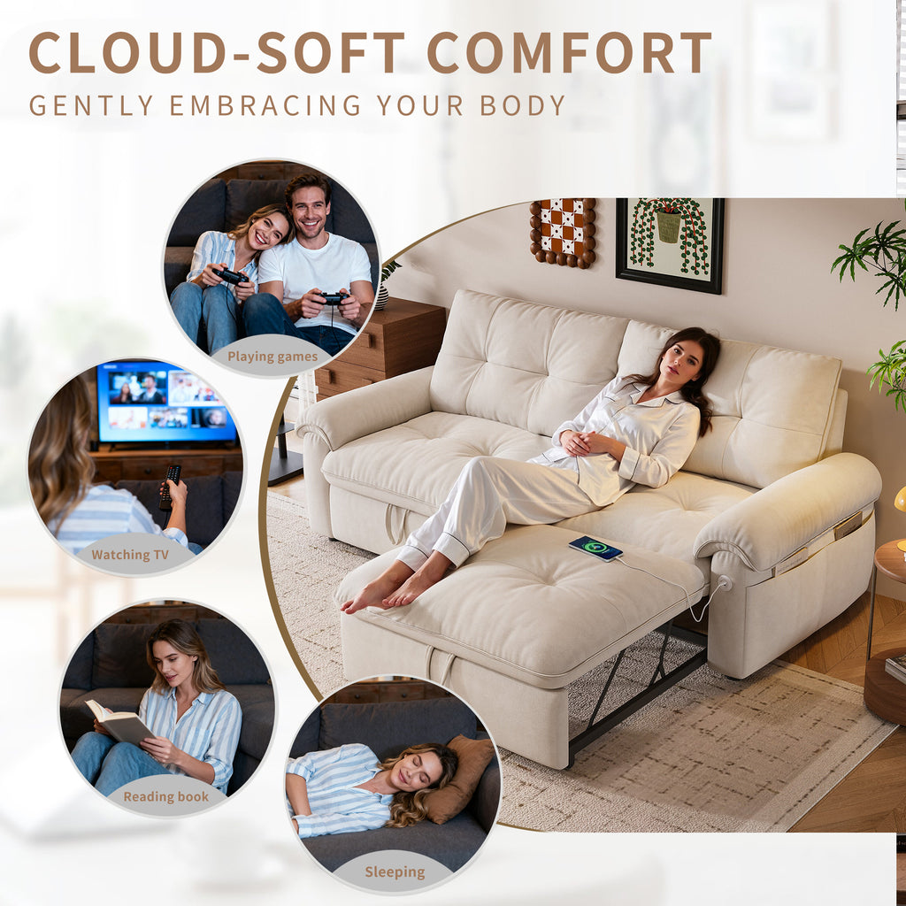 W3820S00024, a 77-inch convertible sofa bed, and a 2-in-1 piece suitable for both sitting and lying. Made of cloud-like fabric, it is applicable to living rooms, bedrooms and apart - Grand Goldman Shop