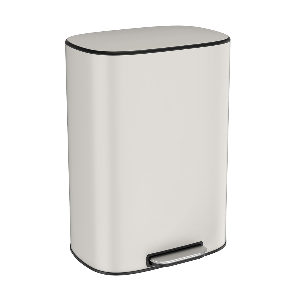 13 Gallon 50L Kitchen Foot Pedal Operated Soft Close Trash Can - Stainless Steel Ellipse Bustbin - White - Grand Goldman Shop