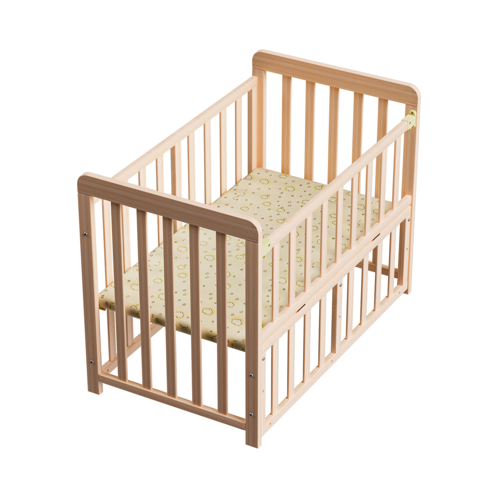Portable Pine Wood Bedside Bassinet with 3 Heights, Natural Wood Mini Crib for Newborns 0-36 Months, Space-Saving Design | Pr