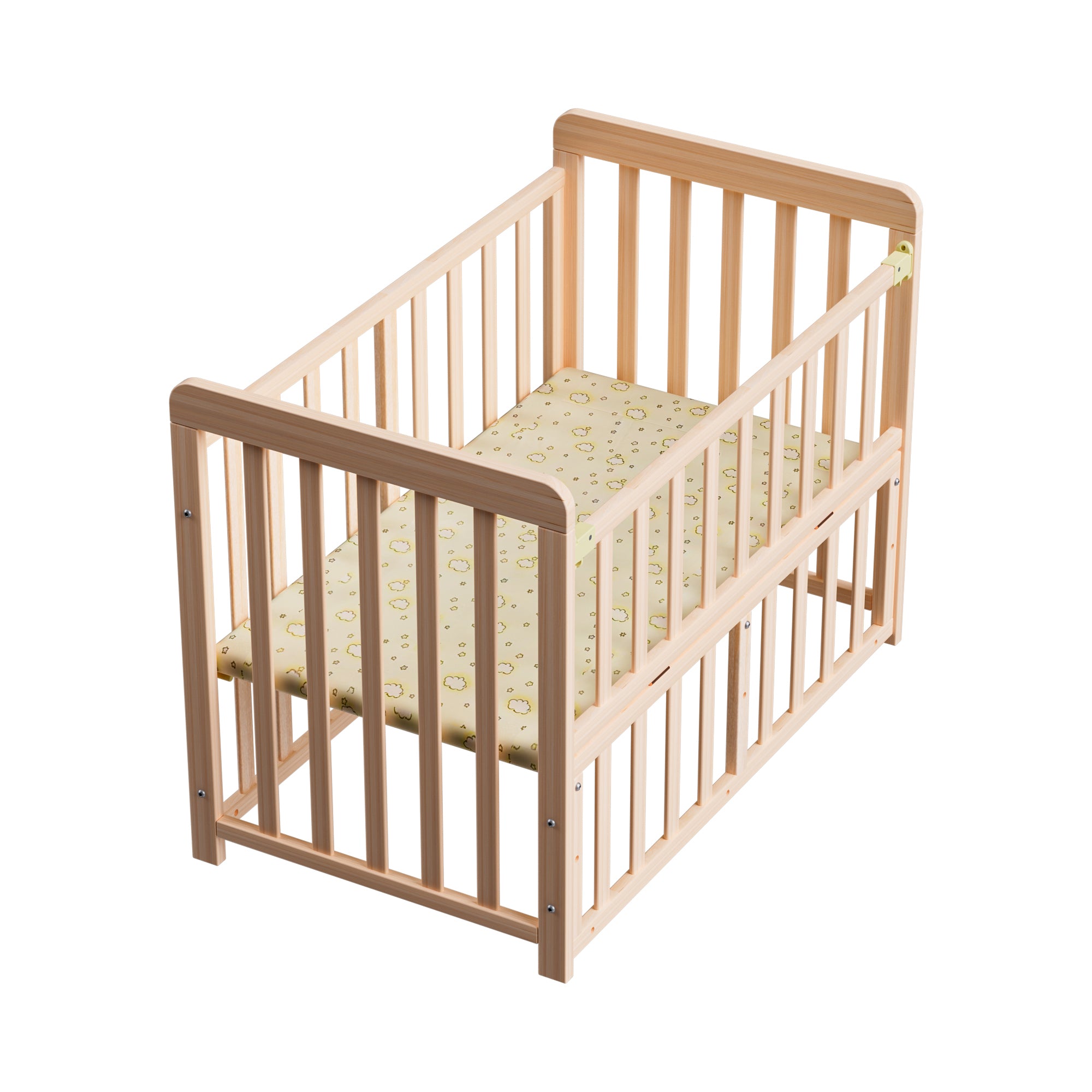 Portable Pine Wood Bedside Bassinet with 3 Heights, Natural Wood Mini Crib for Newborns 0-36 Months, Space-Saving Design | Pr