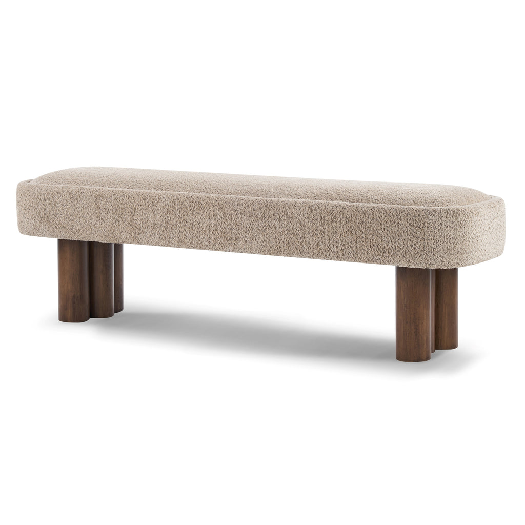 Indoor Khaki Boucle Dining Bench with Walnut Color Legs, 60.04'L Upholstered Seating for Kitchen, Dining Room and Living Space,250lbs Capacity - Grand Goldman Shop