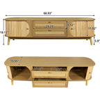 Modern Farmhouse Rattan TV Stand for TVs up to 75'', Solid Wood Legs, Natural Wood Finish Media Console with Storage Drawers and Sliding Doors - Grand Goldman Shop