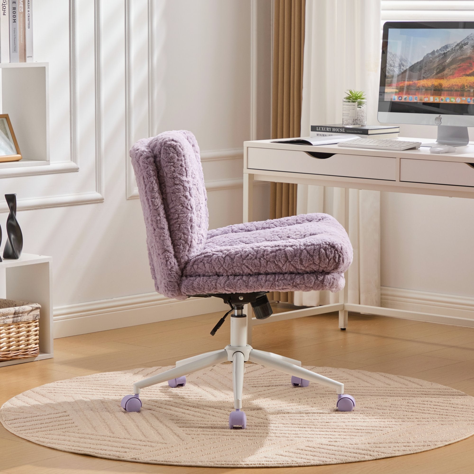 W26.4 inch Wider seat Office Chair,Artificial rabbit hair Home Office Chair with Metal Base,Adjustable Desk Chair Swivel Offi