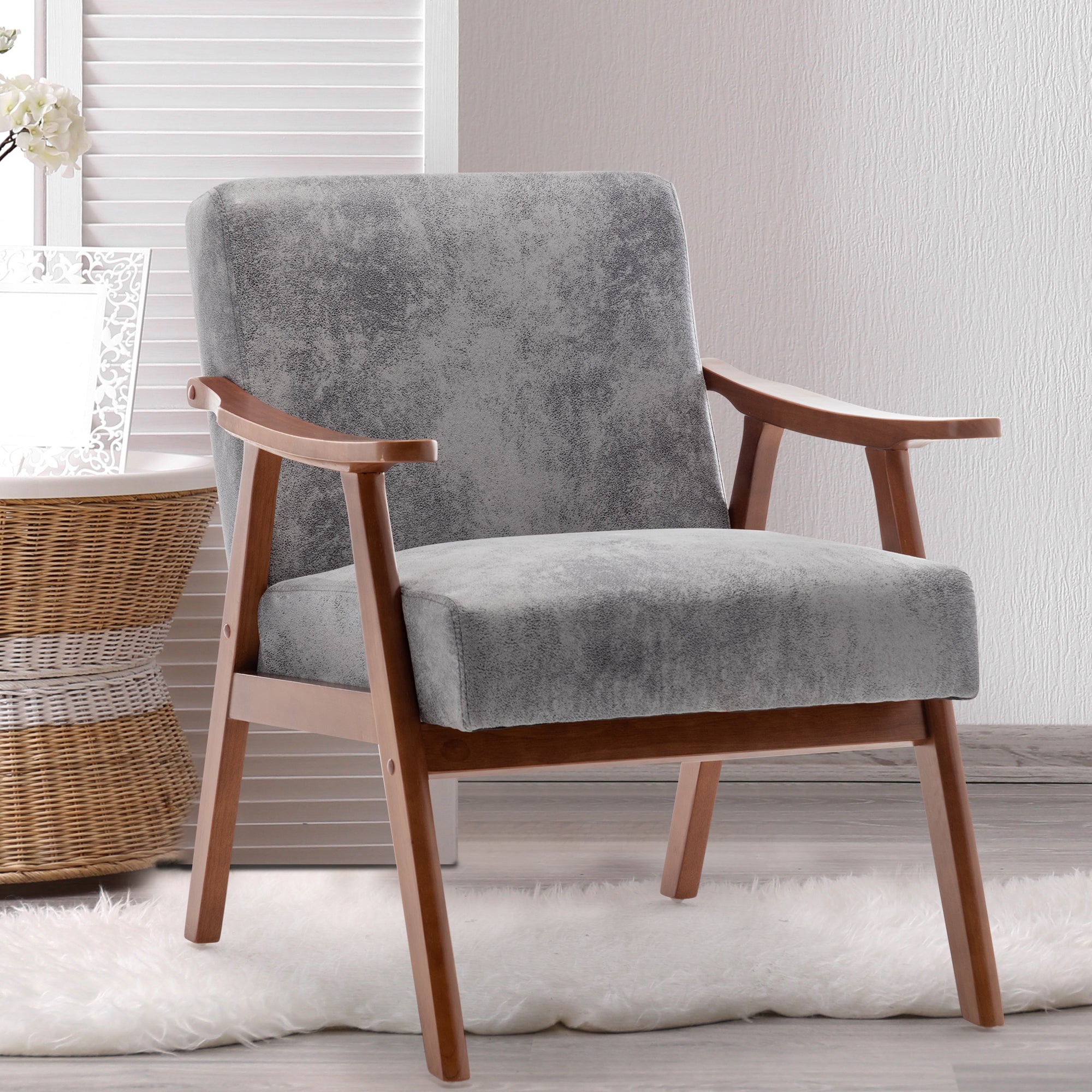 Mid-Century Modern Wingback Accent Chair with Solid Wood Frame and Extra-Thick Backrest – Lounge Chair for Living Room, Bedroom, or Reading Room - Grand Goldman Shop