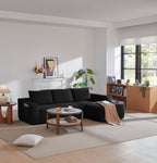 96.9' Cloud Sectional Couch with L-Shape Chaise,Modern Modular Sofa with Deep Seat, Upholstered Couches for Living Room Bedroom,No Assembly Required, (Corduroy Fabric),Black - Grand Goldman Shop