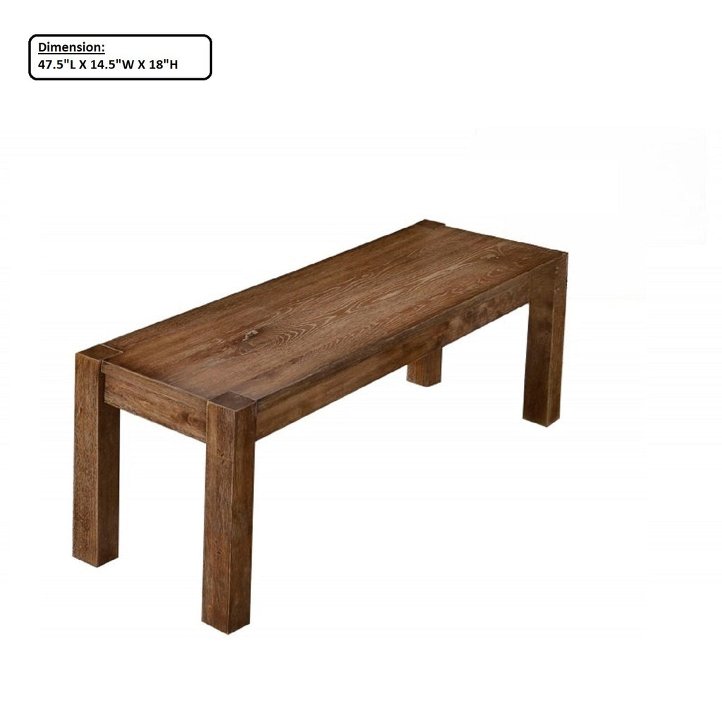 Transitional Wood Dining Bench in Driftwood Finish, Natural Oak Style, 48-Inch Entryway Bench for Dining Room or Arts & Crafts Space - Grand Goldman Shop