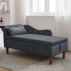 Black Chaise Lounge Indoor, Velvet Lounge Chair for Bedroom with Storage & Pillow, Modern Upholstered Rolled Arm Chase Lounge for Sleeping with Nailhead Trim for Living Room Bedroom Office - Grand Goldman Shop