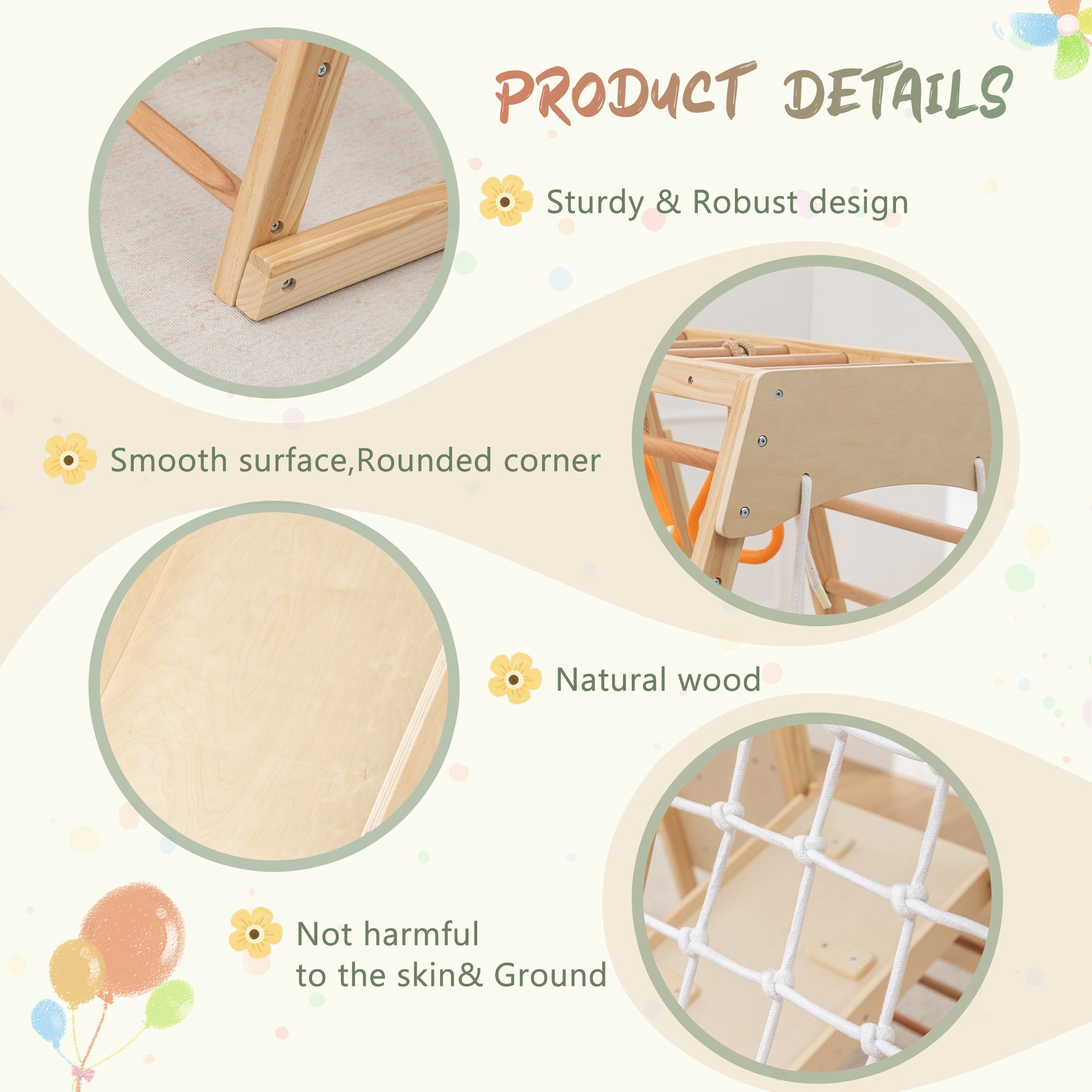 9-in-1 Slide and Climbing Wall for Toddlers 3+, Wooden Indoor Play Structure, Heavy Duty 176 lbs Capacity, Safe Rounded Edge 