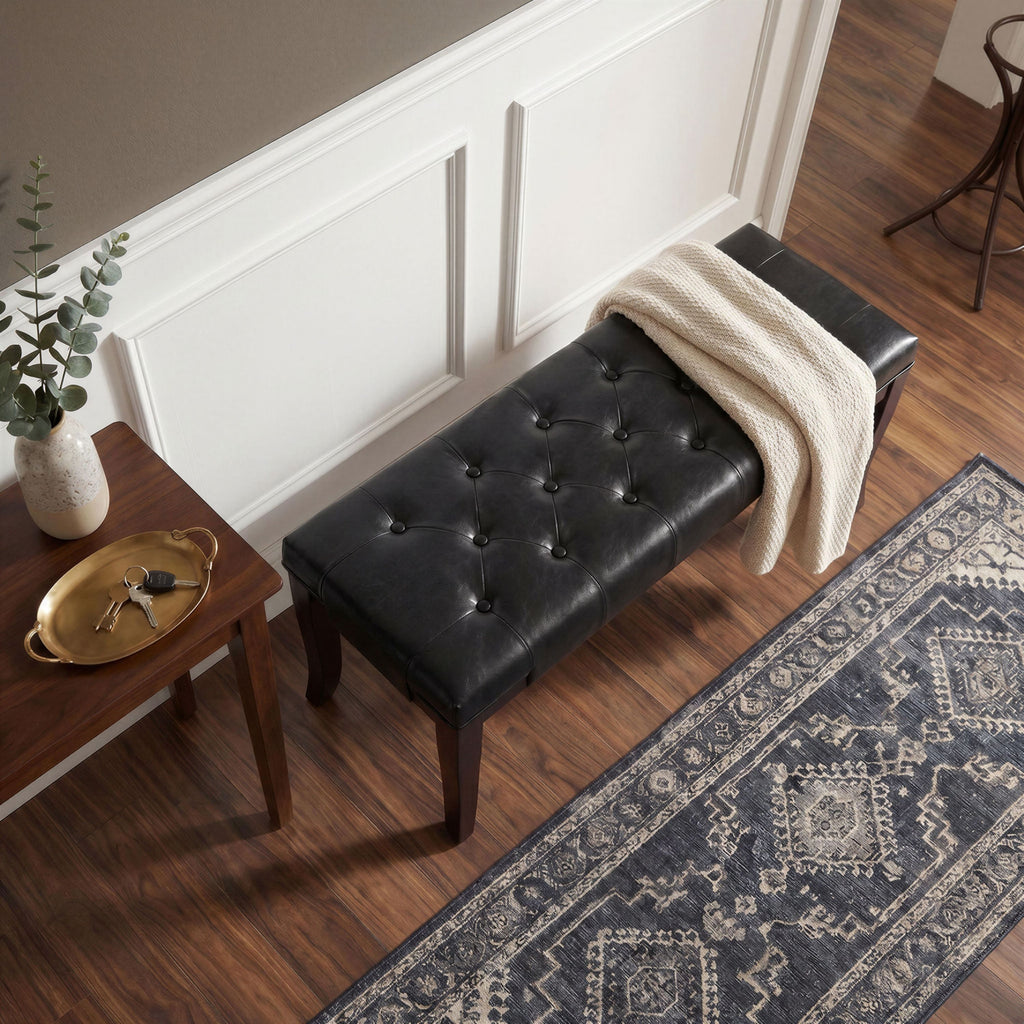Linon Tufted Bench, Faux Leather, Espresso - Grand Goldman Shop