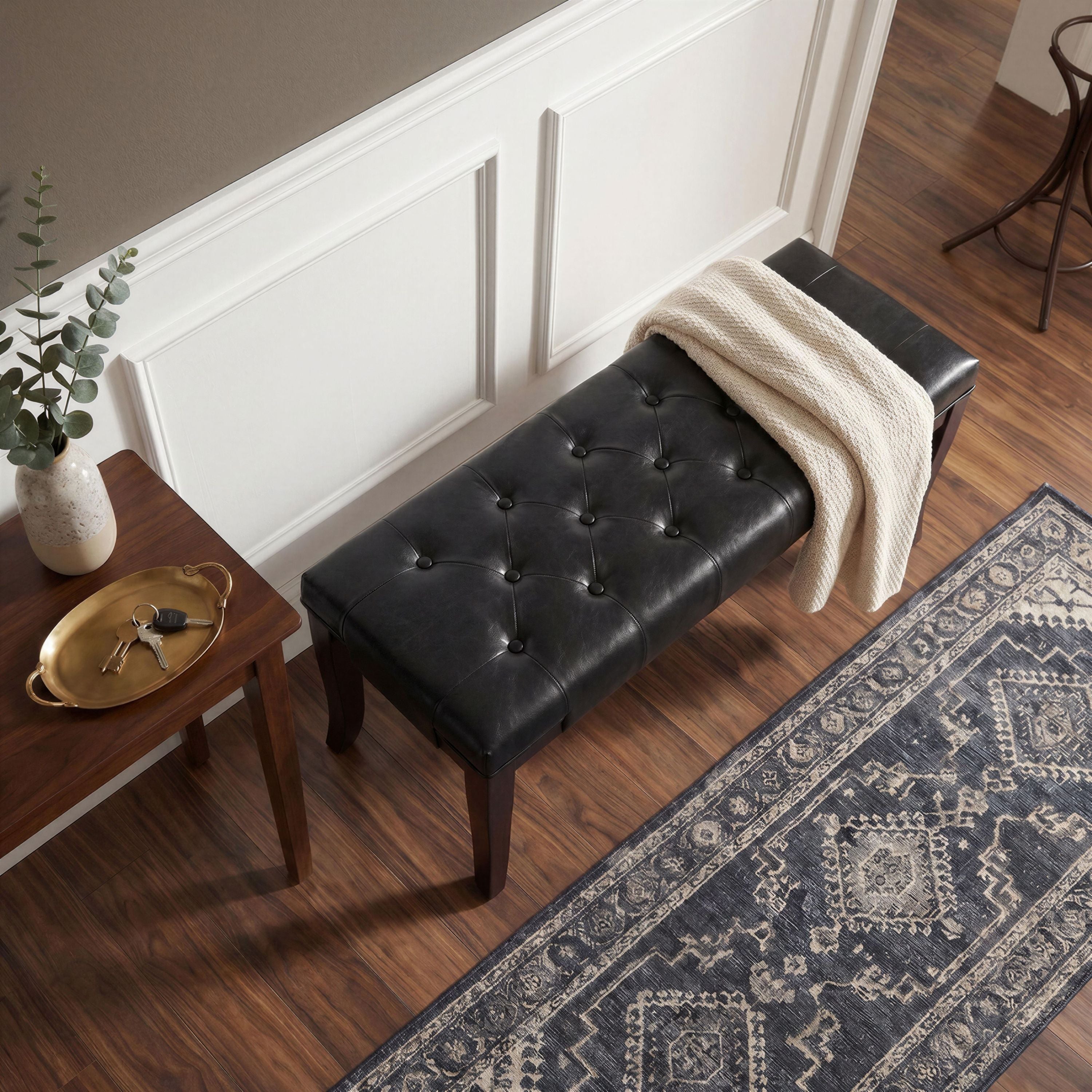 Linon Tufted Bench, Faux Leather, Espresso - Grand Goldman Shop