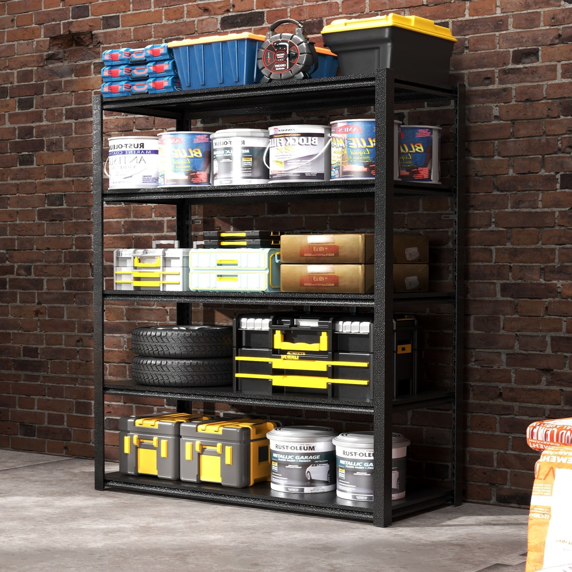 Industrial Heavy-Duty Metal Garage Shelving Unit 72'H 5-Tier Black Adjustable Storage Rack - Grand Goldman Shop