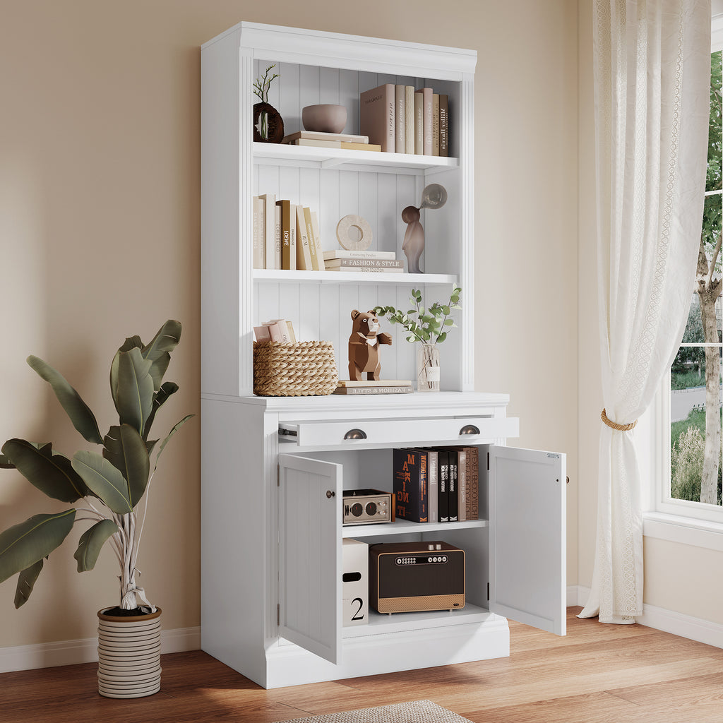 83.4'Tall Bookshelf with 3 pieces LED Lighting, Modern Bookcase with 2 Doors and 1 Drawer,Storage Bookcase with Open Shelves for Living Room,Home Office,White - Grand Goldman Shop
