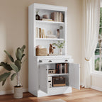 83.4'Tall Bookshelf with 3 pieces LED Lighting, Modern Bookcase with 2 Doors and 1 Drawer,Storage Bookcase with Open Shelves for Living Room,Home Office,White - Grand Goldman Shop