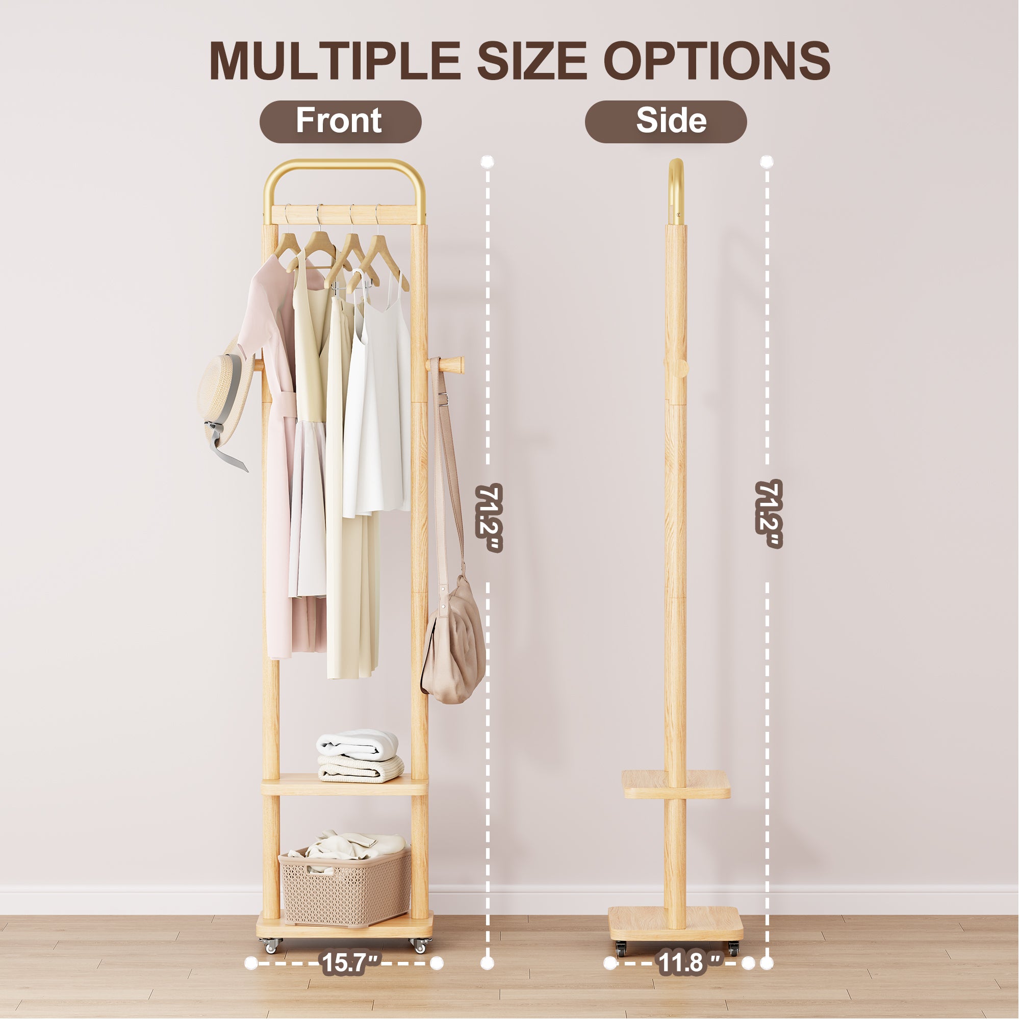 Coat Racks solid wood hanger 15.7* 11.8*71in Solid environmental protection easy to assemble beautiful can be placed in the bedroom/entrance/living room ( wood color) - Grand Goldman Shop