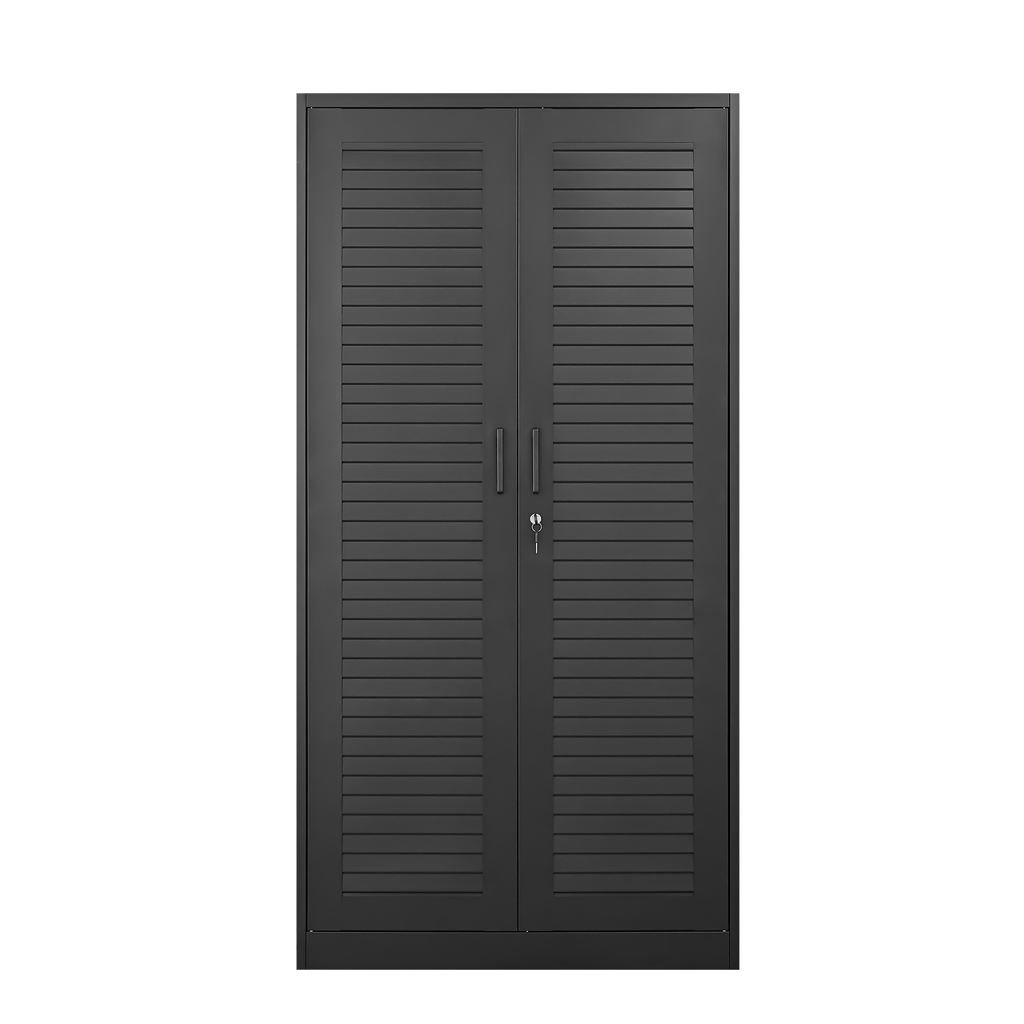 Wide & Deep Metal Storage Cabinet with Hanging Rod,Black Broom Closet Storage Cabinet with Lock, Tall Wardrobe Cabinets with 