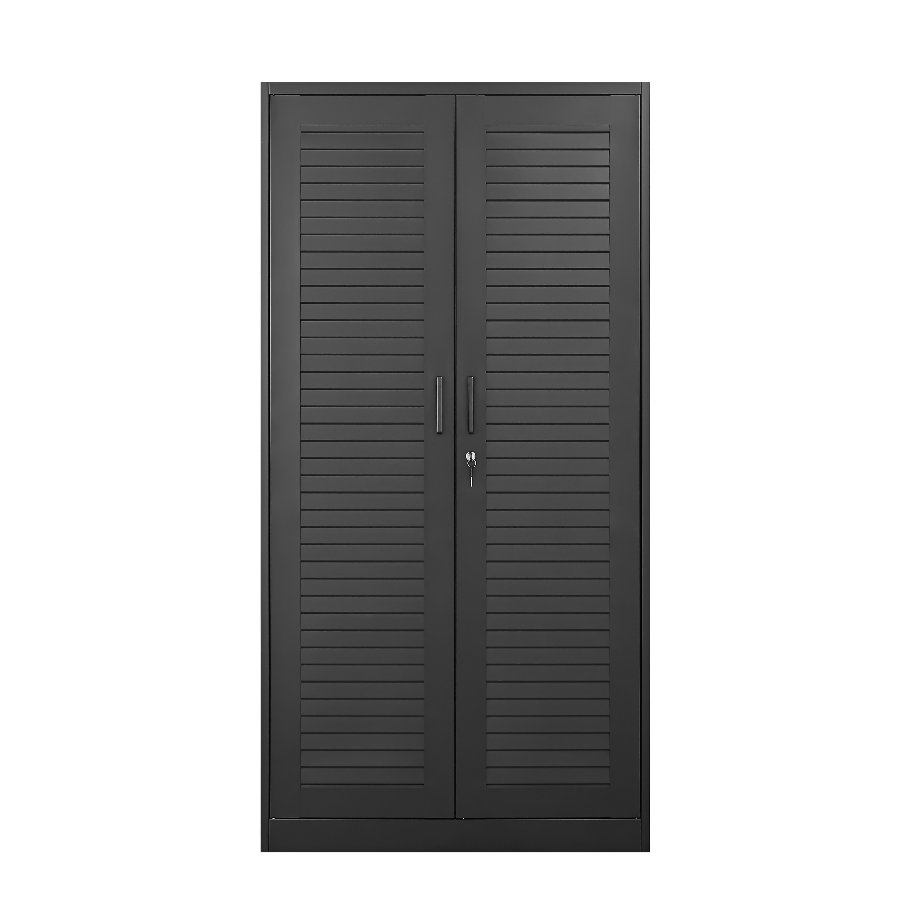 Wide & Deep Metal Storage Cabinet with Hanging Rod,Black Broom Closet Storage Cabinet with Lock, Tall Wardrobe Cabinets with 