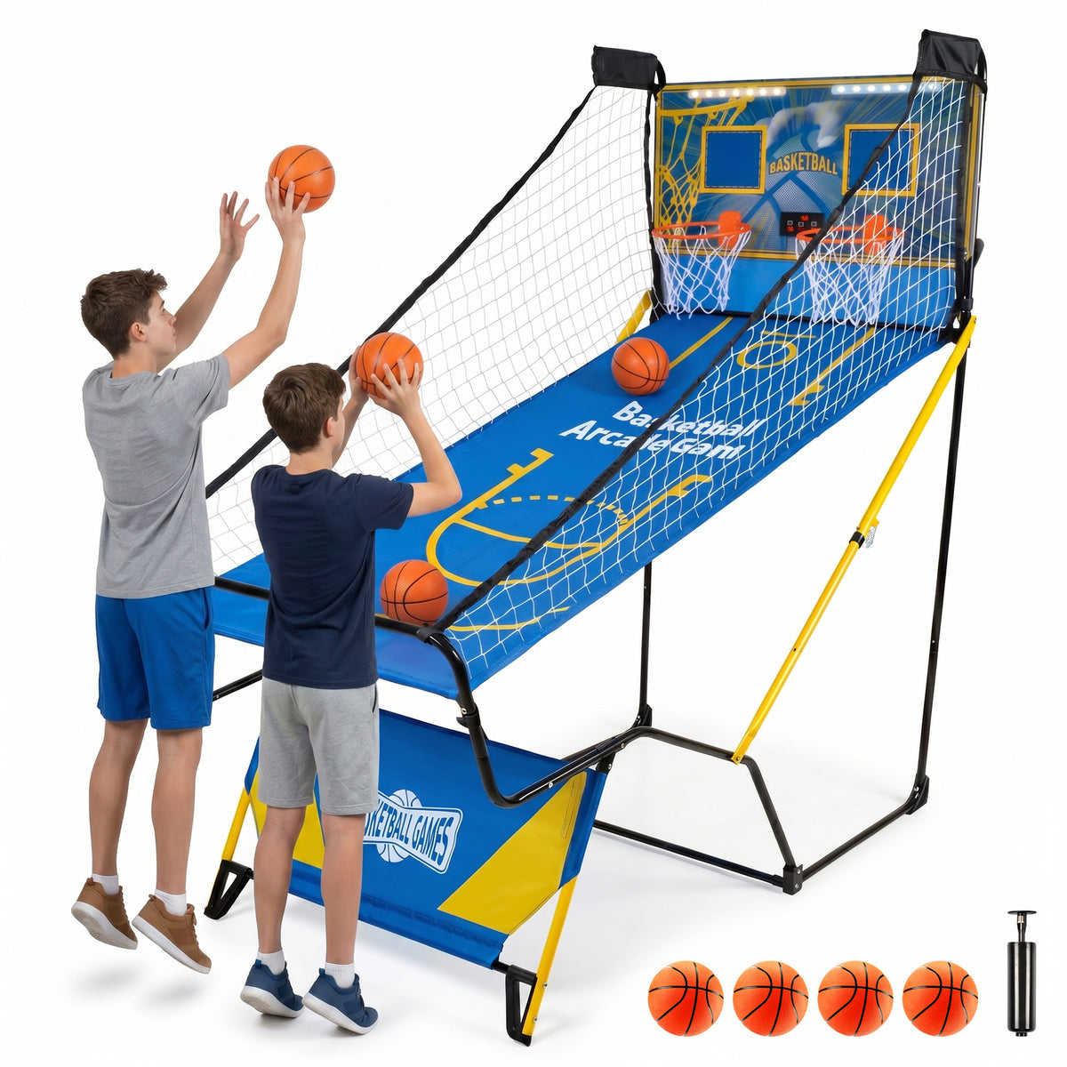 Dual Shot Foldable Basketball Arcade Game, LED Digital Scoreboard, 4 Balls & Pump, Indoor Family Entertainment Game - Grand G