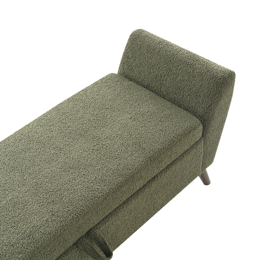 Modern Storage Bench with Mid-Century Wood Legs, 60'' Olive Green Teddy Fabric Upholstered Bench with Storage for Living Room & Bedroom - Grand Goldman Shop