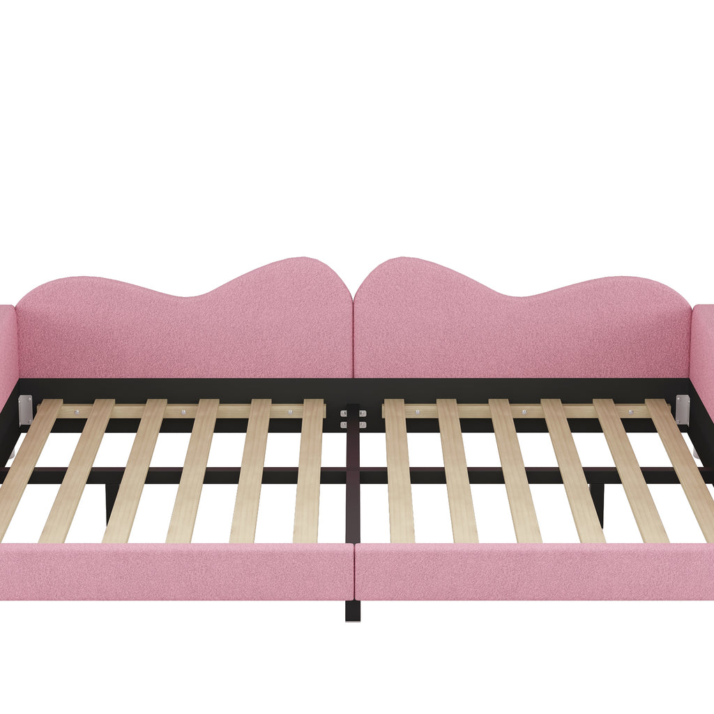 Full size Upholstered Daybed, Sherpa Fabric Sofabed with Cloud-Shaped Backrest, No Box-spring Needed, Pink(Old SKU: WF532069AAH) - Grand Goldman Shop