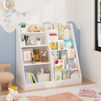 New Kids Bookshelf and Toy Storage Organizer, Multifunctional 4 Tier Wooden Kids Book Shelf with  Bookcase Display Stand in K