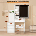 Vanity Desk Set with Sliding Lighted Mirror, Makeup Dressing Table with 4 Drawers & 9 Storage Spaces, Hidden Compartments and Cushioned Stool, White Beauty Furniture for Bedroom - Grand Goldman Shop