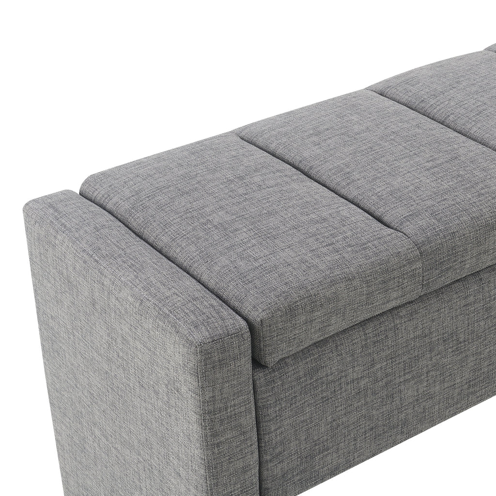 Modern Upholstered Bed End Bench with Storage in Dark Grey Linen, Large Foot Rest Stool for Living Room and Bedroom - Grand Goldman Shop