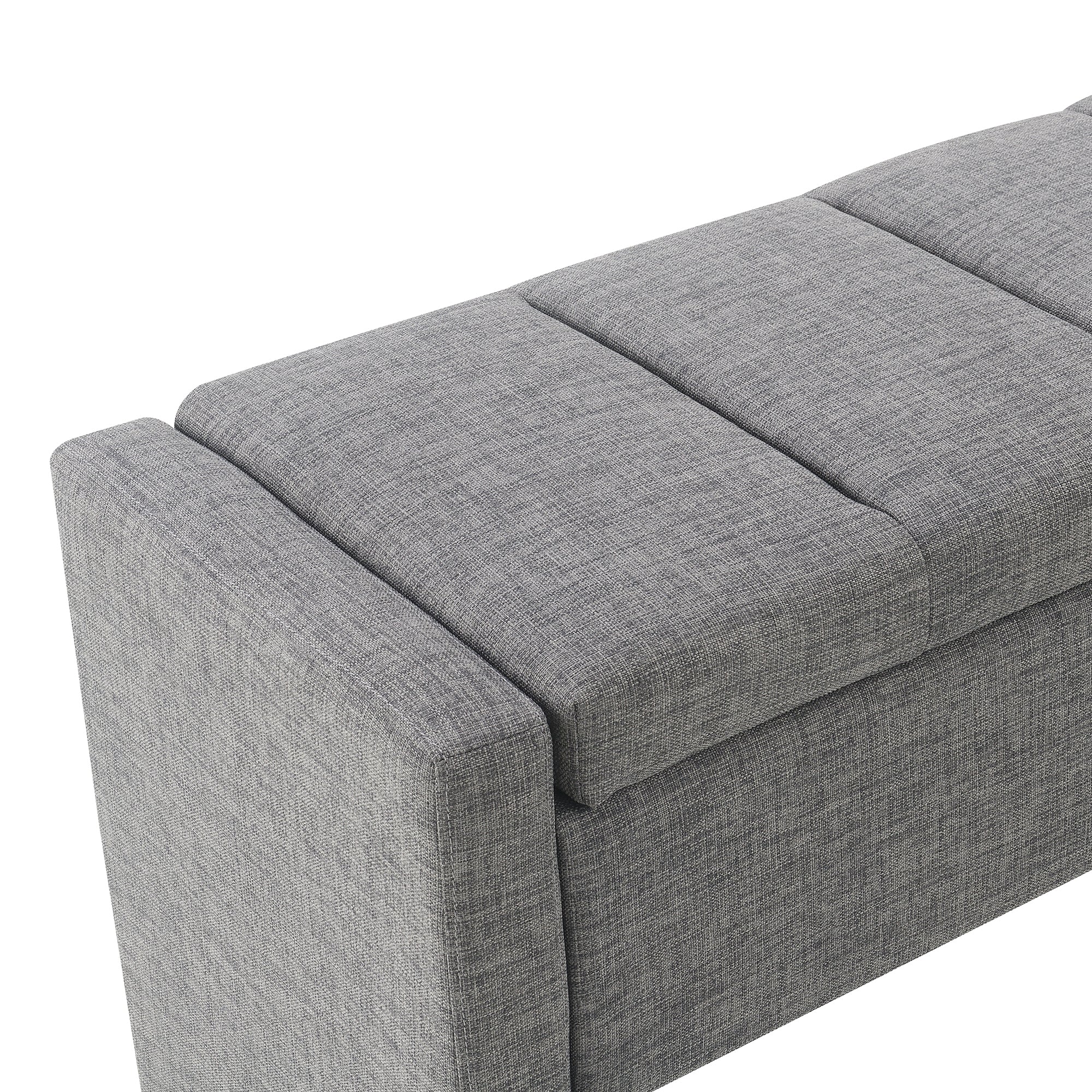 Modern Upholstered Bed End Bench with Storage in Dark Grey Linen, Large Foot Rest Stool for Living Room and Bedroom - Grand Goldman Shop